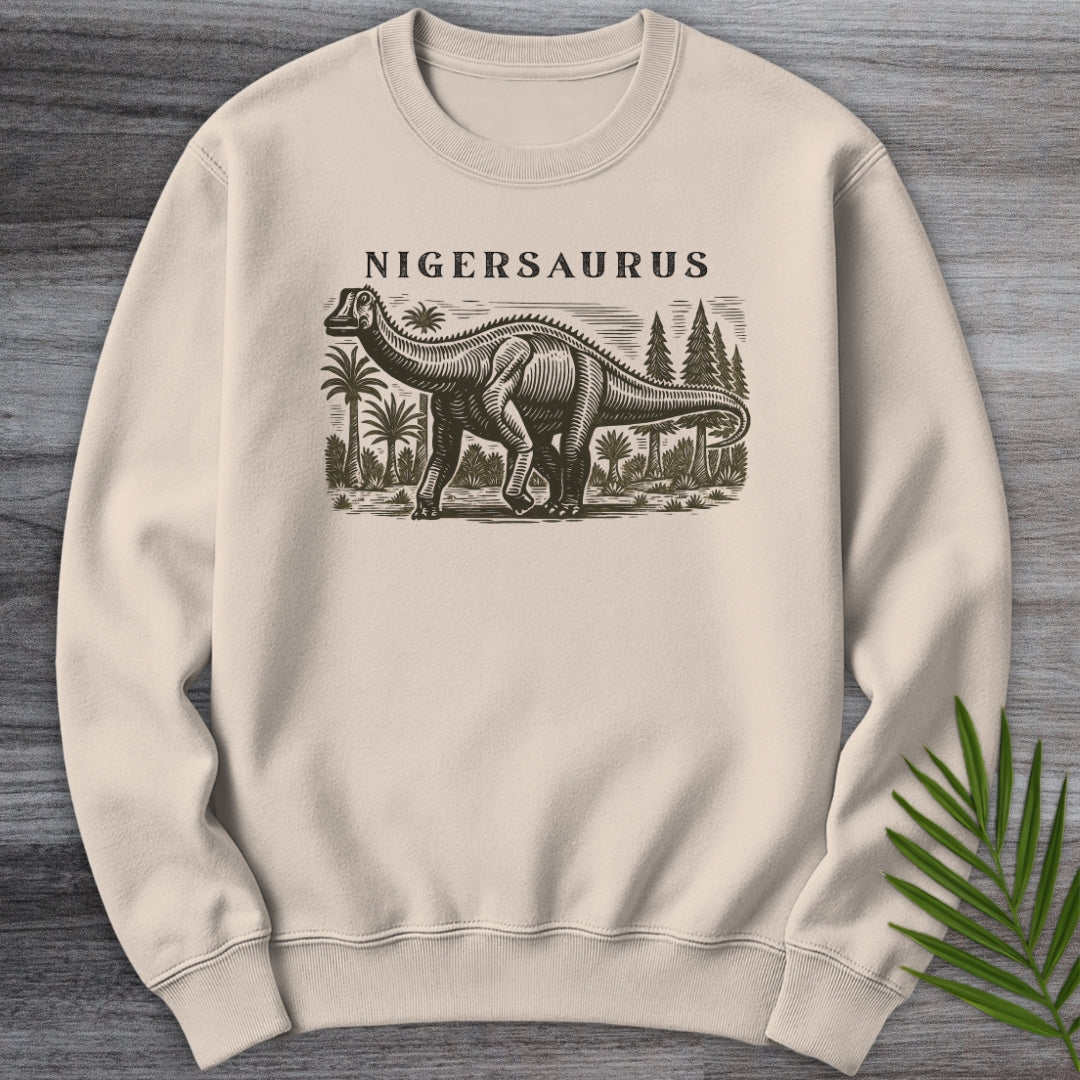Linocut Nigersaurus Environment Crewneck