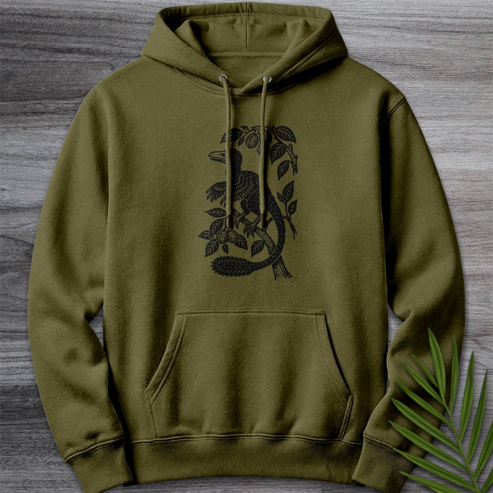 Hoodie M / Army Green Microraptor Among Leaves Premium Hoodie