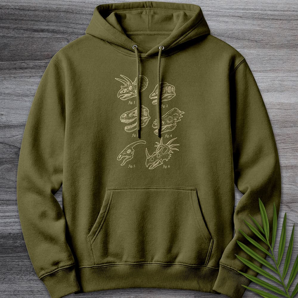 Hoodie M / Army Green Paleontological Skull Figures Premium Hoodie