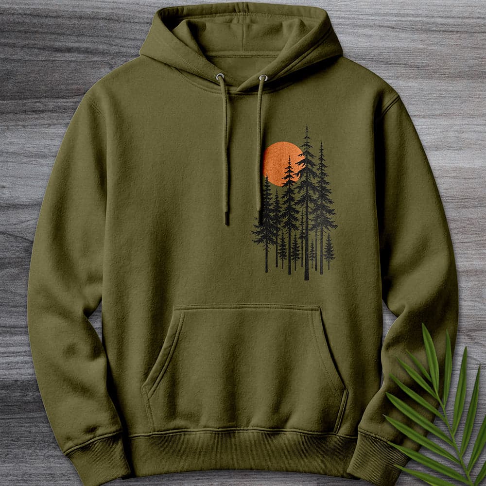 Hoodie M / Army Green Pine Tree Forest Sunset Premium Hoodie