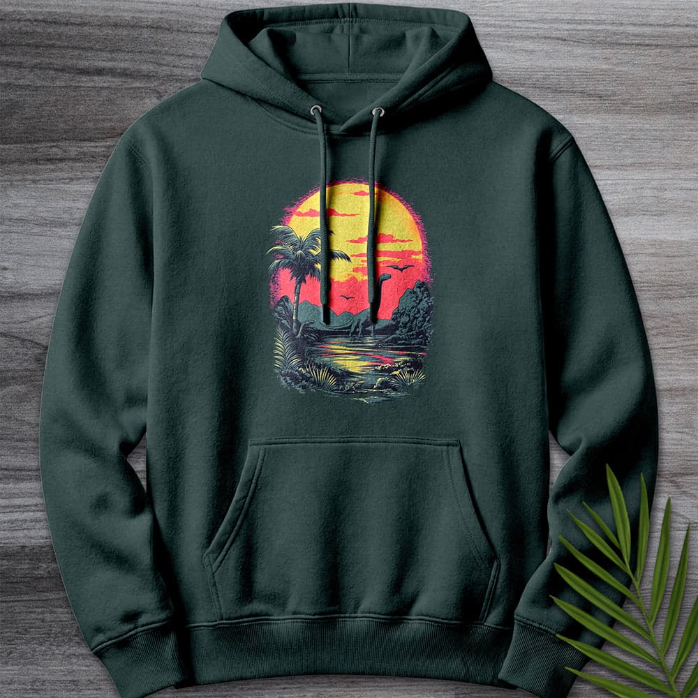 Hoodie S / Sports Green Retro Sunset 1980's Brachiosaurus Premium Hoodie