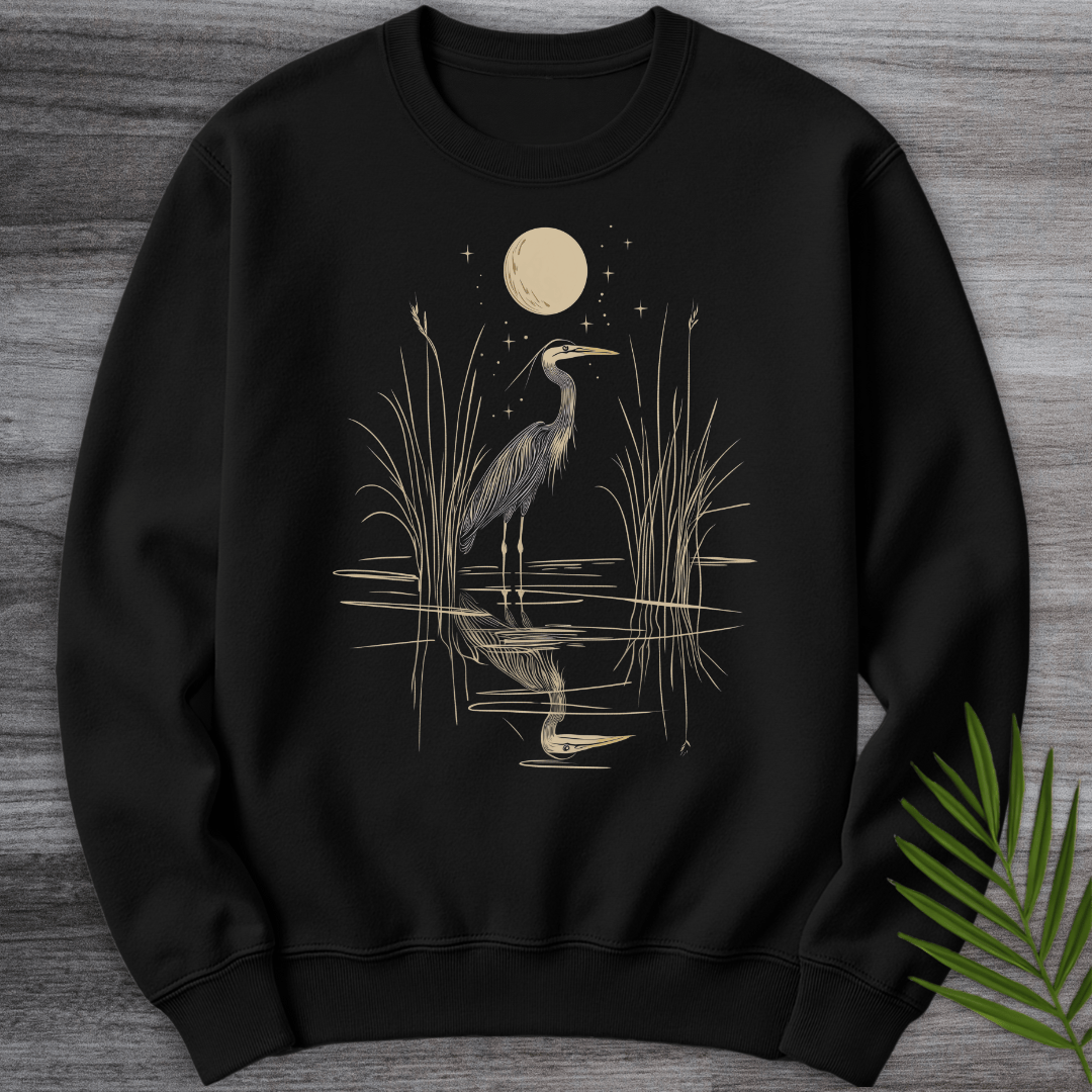 Sweatshirt Black / S Moonlight Great Blue Heron Crewneck