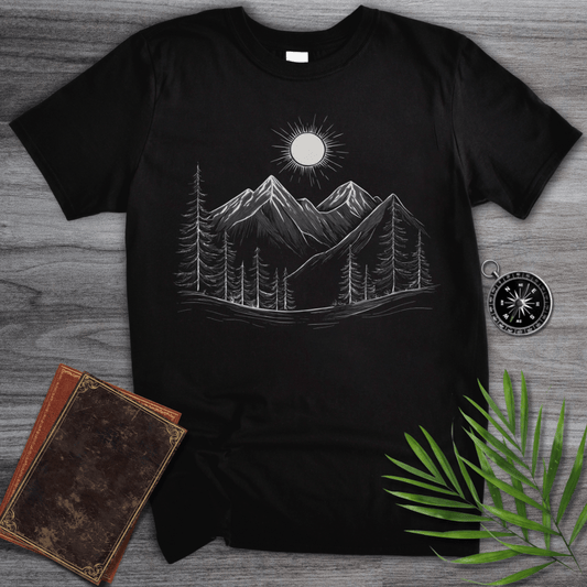 T-Shirt Black / S Minimalist Line Art Alpine Woodland T-Shirt