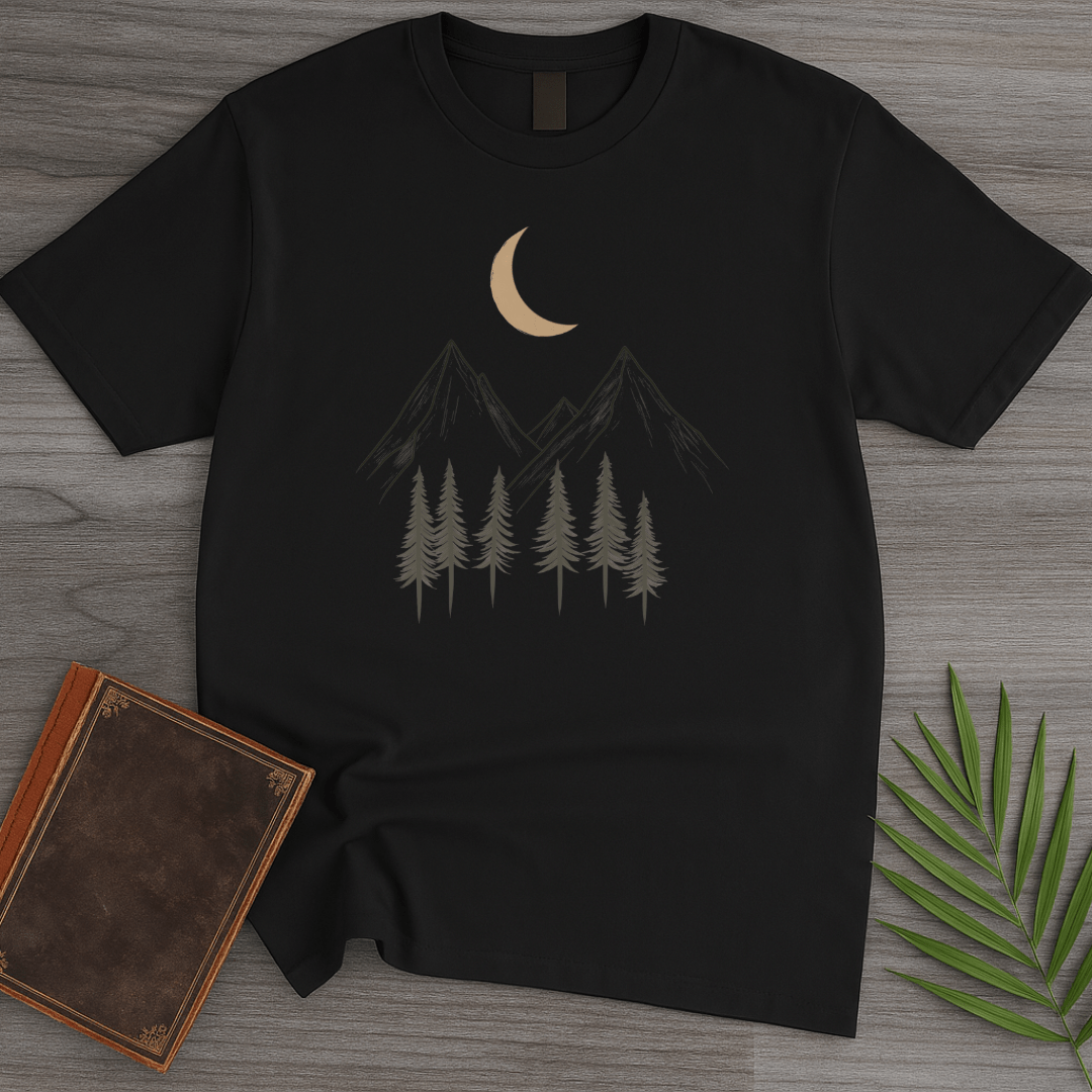 T-Shirt Black / S Moonlight Forest Line Art T-Shirt