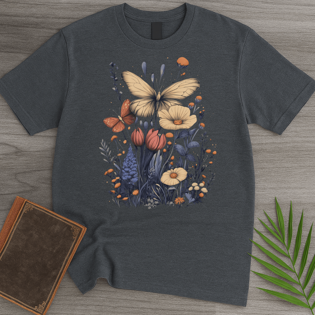 T-Shirt Dark Heather / S Butterflies in Bloom Garden T-Shirt