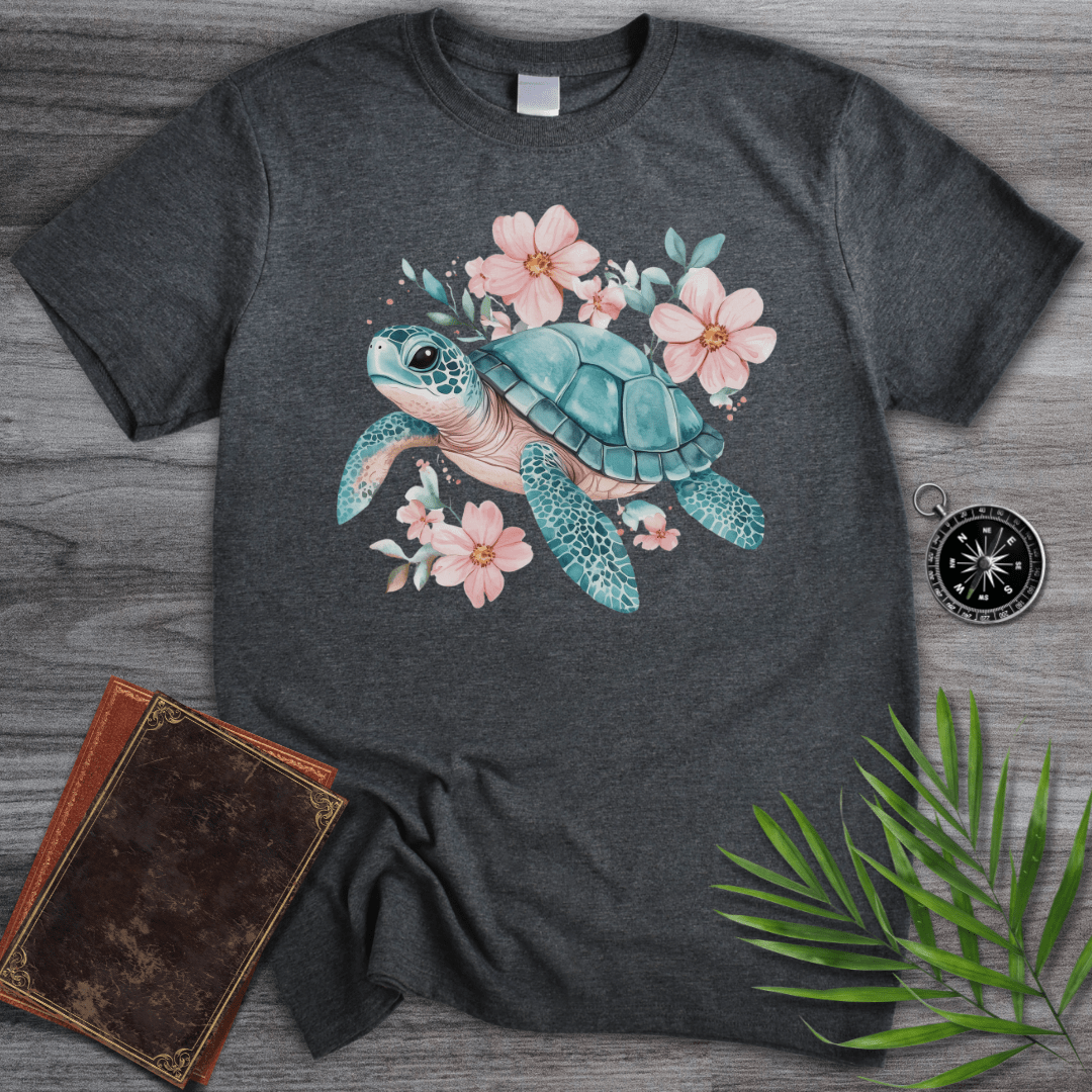 T-Shirt Dark Heather / S Floral Reef Sea Turtle T-Shirt