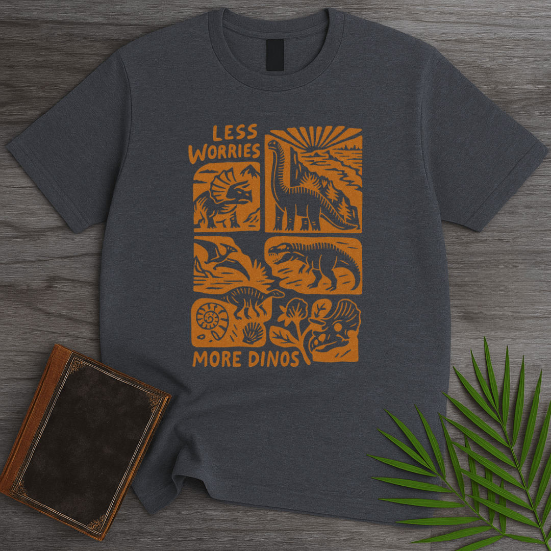 T-Shirt Dark Heather / S Less Worries More Dinos T-Shirt