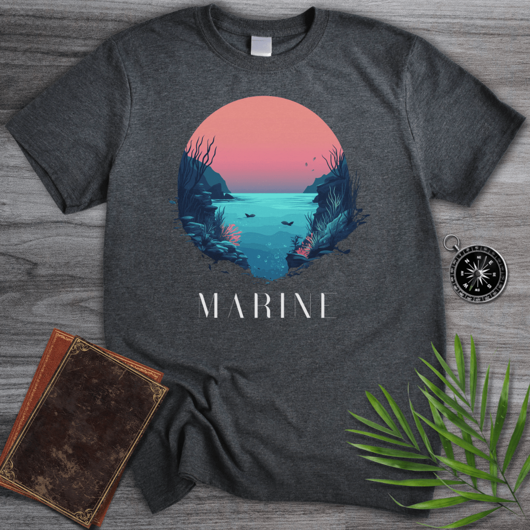 T-Shirt Dark Heather / S Marine: Ocean at Sunset T-Shirt