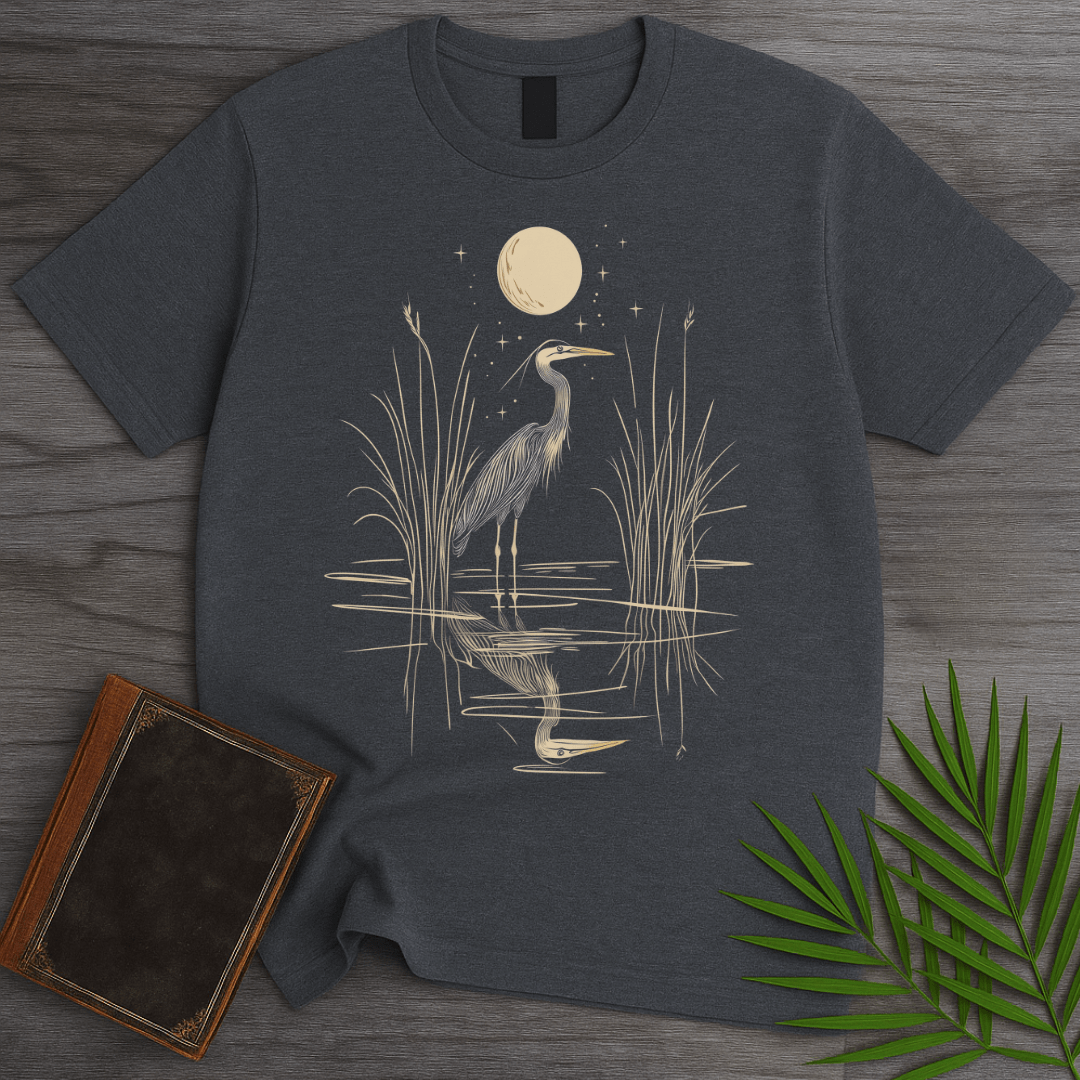 T-Shirt Dark Heather / S Moonlight Great Blue Heron T-Shirt