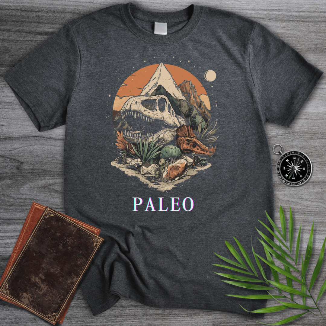 T-Shirt Dark Heather / S Paleo T-Rex Fossil & Mountain T-Shirt