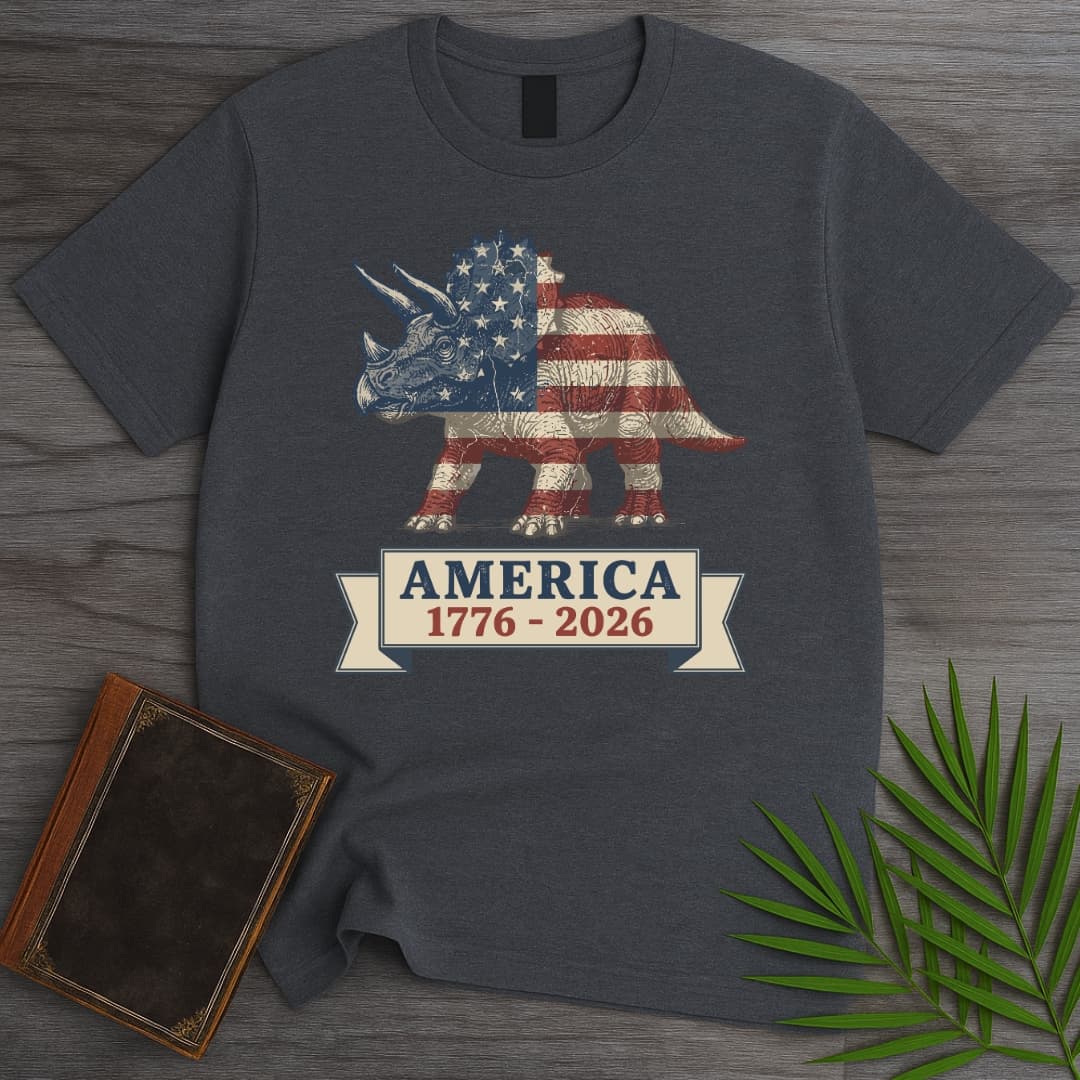 T-Shirt Dark Heather / S Patriotic Triceratops Americas 250th T-Shirt