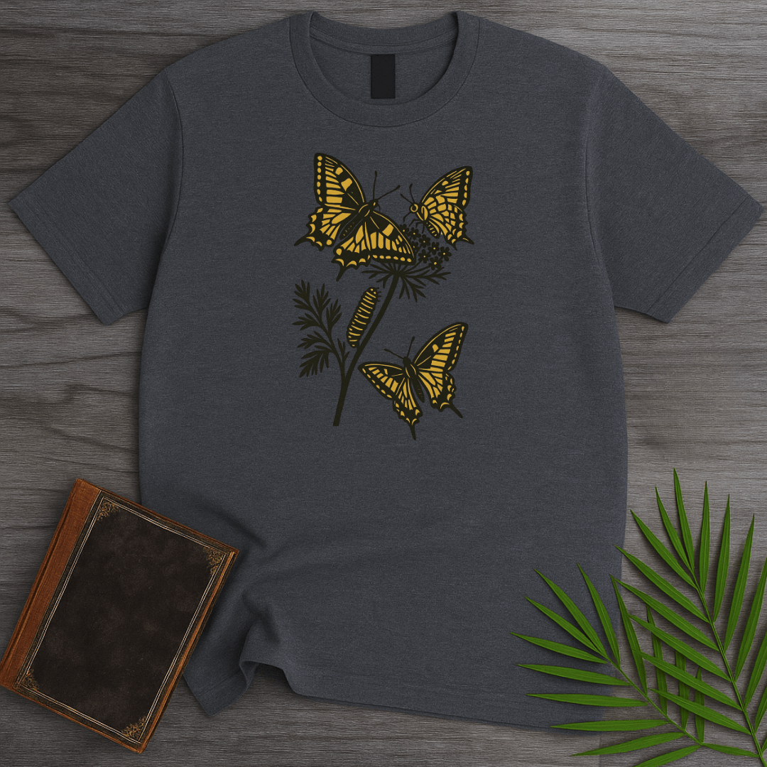 T-Shirt Dark Heather / S Swallowtail Butterfly Life Cycle T-Shirt