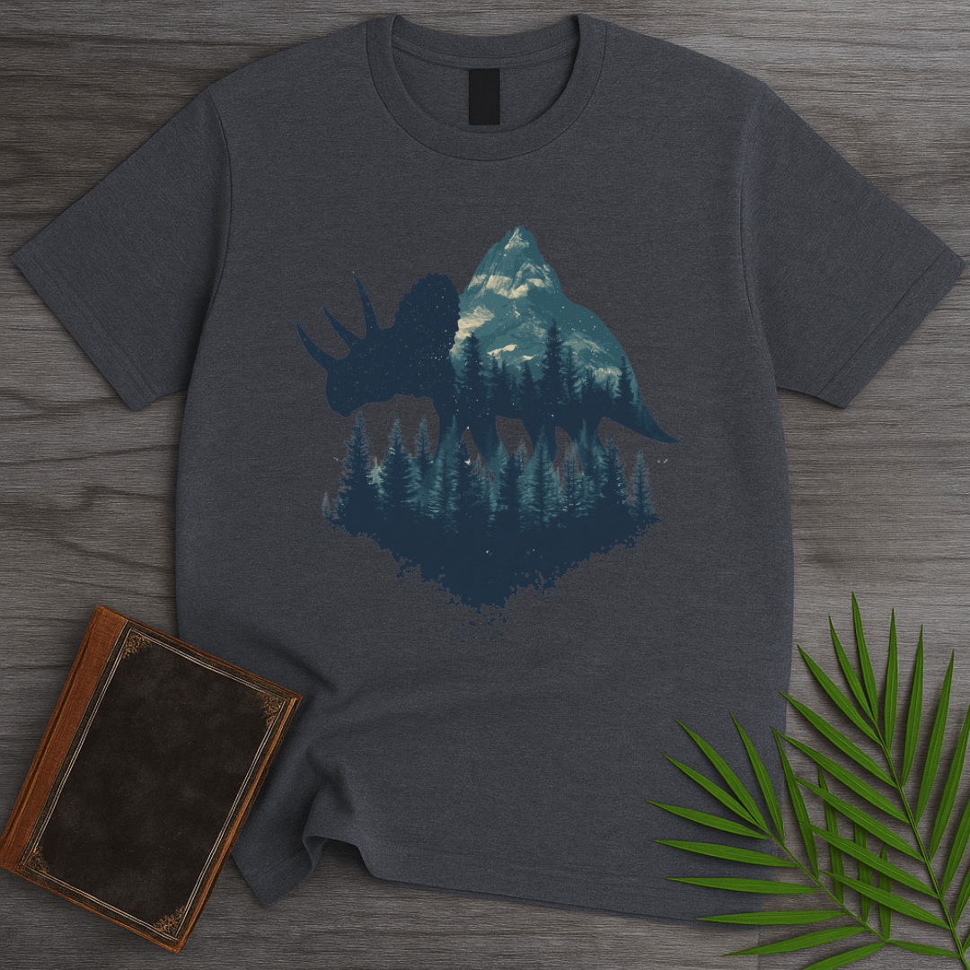 T-Shirt Dark Heather / S Triceratops Graphic Forest Silhouette T-Shirt
