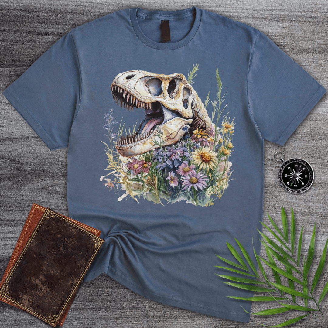 T-Shirt Heather Indigo / S Blossoming T-Rex Fossil T-Shirt