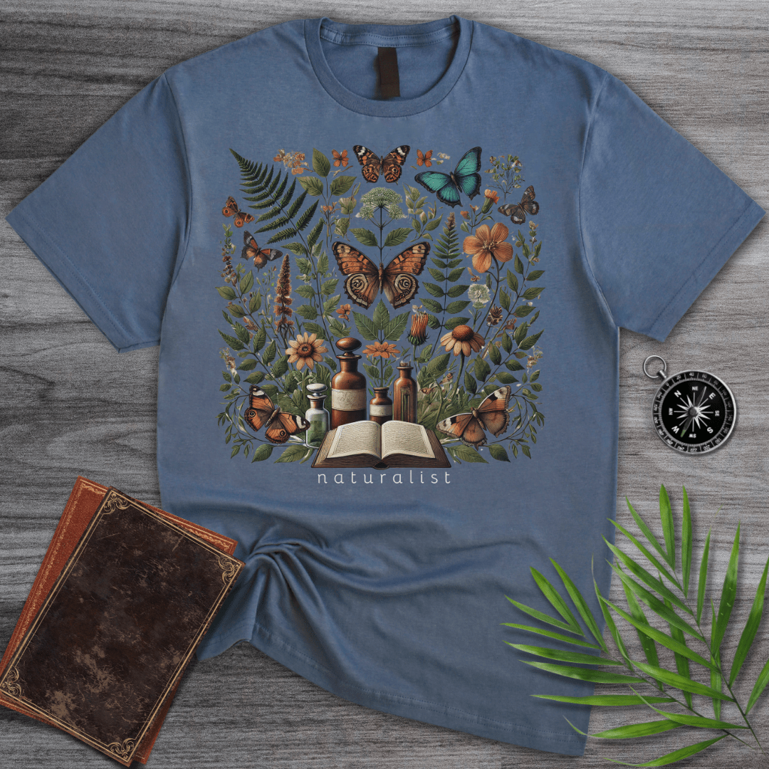 T-Shirt Heather Indigo / S Botanical Harmony: Naturalist Graphic T-Shirt