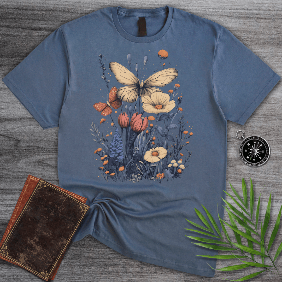T-Shirt Heather Indigo / S Butterflies in Bloom Garden T-Shirt