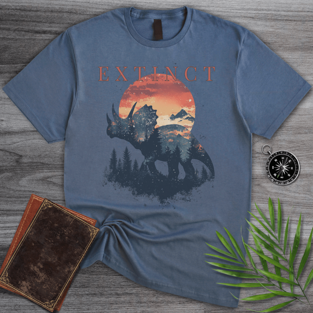T-Shirt Heather Indigo / S Extinct Triceratops Silhouette T-Shirt