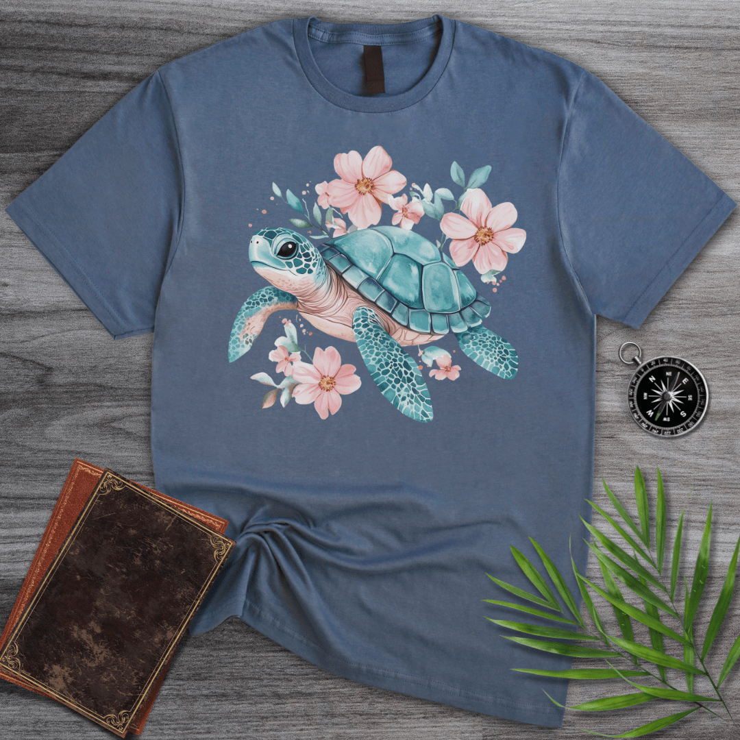 T-Shirt Heather Indigo / S Floral Reef Sea Turtle T-Shirt
