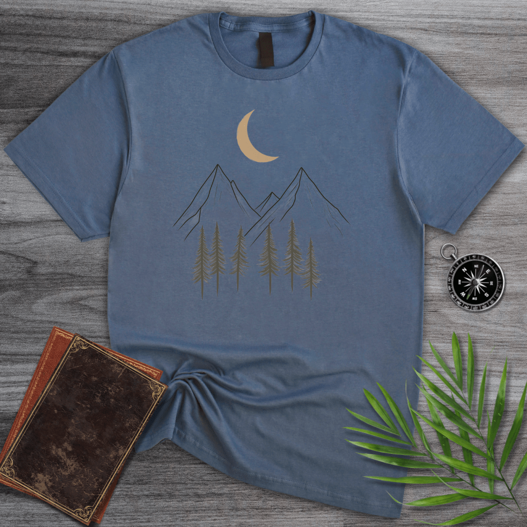 T-Shirt Heather Indigo / S Moonlight Forest Line Art T-Shirt