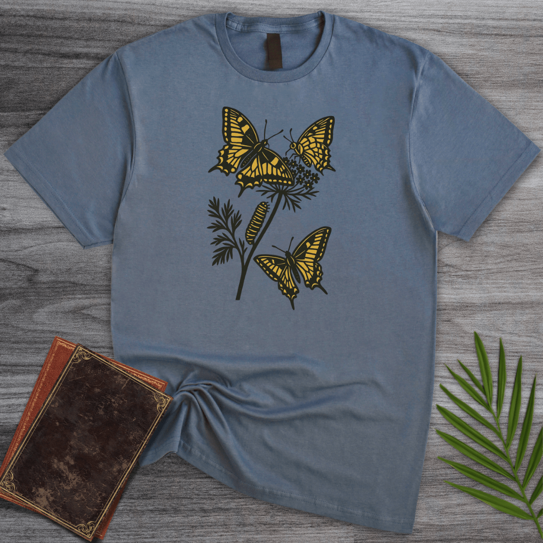 T-Shirt Heather Indigo / S Swallowtail Butterfly Life Cycle T-Shirt