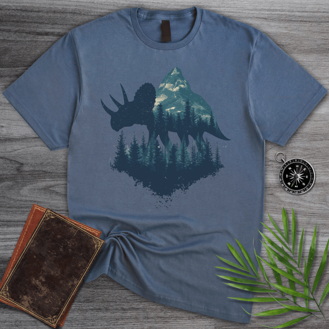 T-Shirt Heather Indigo / S Triceratops Graphic Forest Silhouette T-Shirt