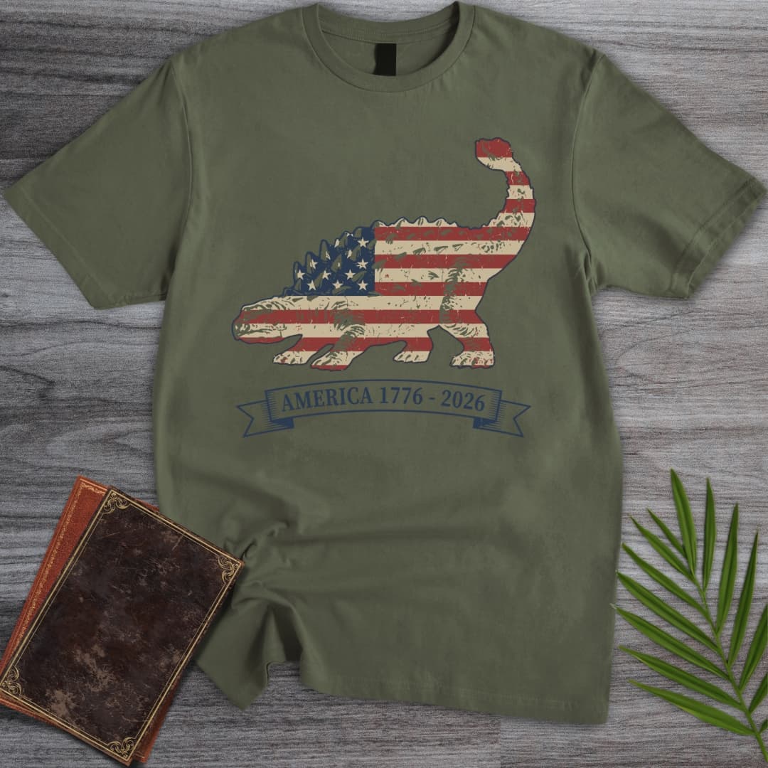 T-Shirt Military Green / S American Flag Ankylosaurus Americas 250th T-Shirt