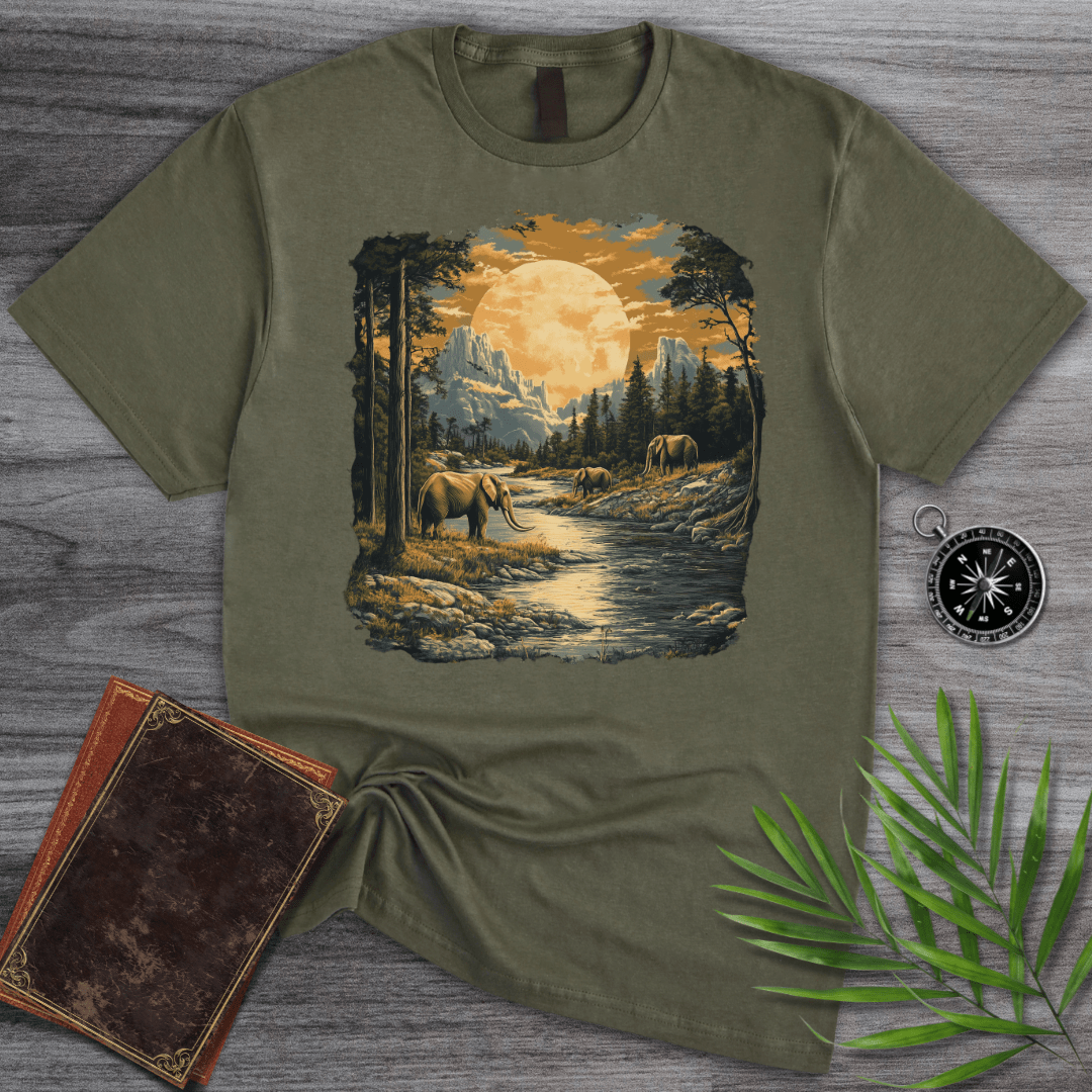 T-Shirt Military Green / S Archaic Elephants Moonlit Crossing T-Shirt