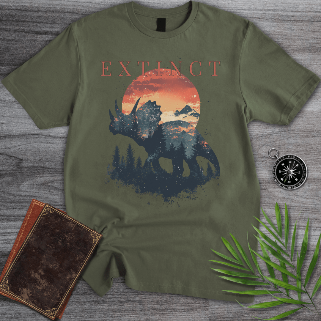 T-Shirt Military Green / S Extinct Triceratops Silhouette T-Shirt