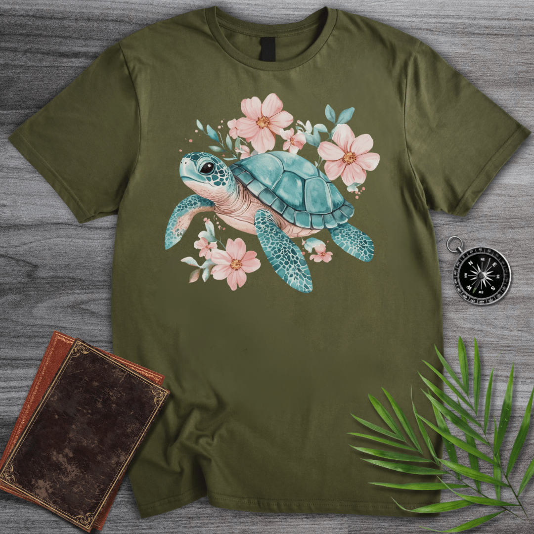 T-Shirt Military Green / S Floral Reef Sea Turtle T-Shirt