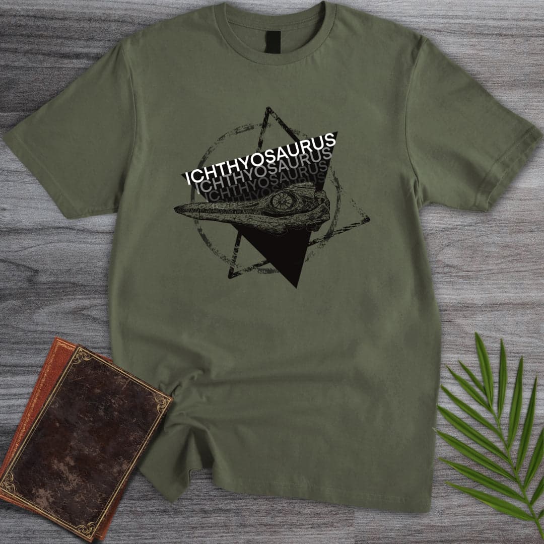 T-Shirt Military Green / S Ichtyosaurus Skull Geometry T-Shirt (farkas.art)