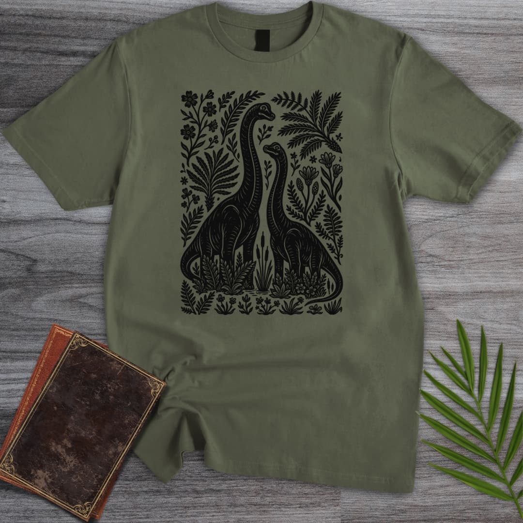 T-Shirt Military Green / S Linocut Dino Lovers T-Shirt