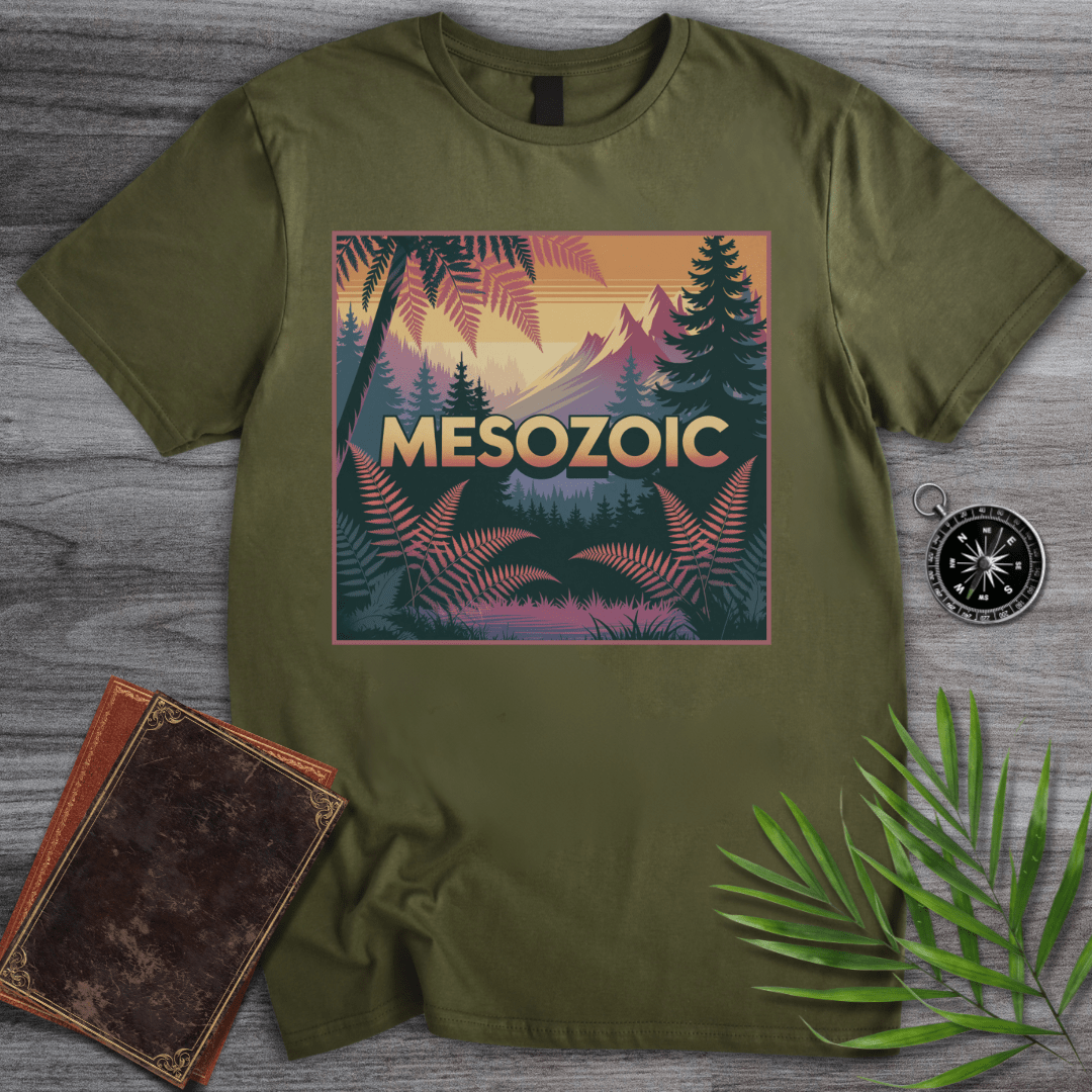 T-Shirt Military Green / S MESOZOIC: Prehistoric Sunset Jungle Scene