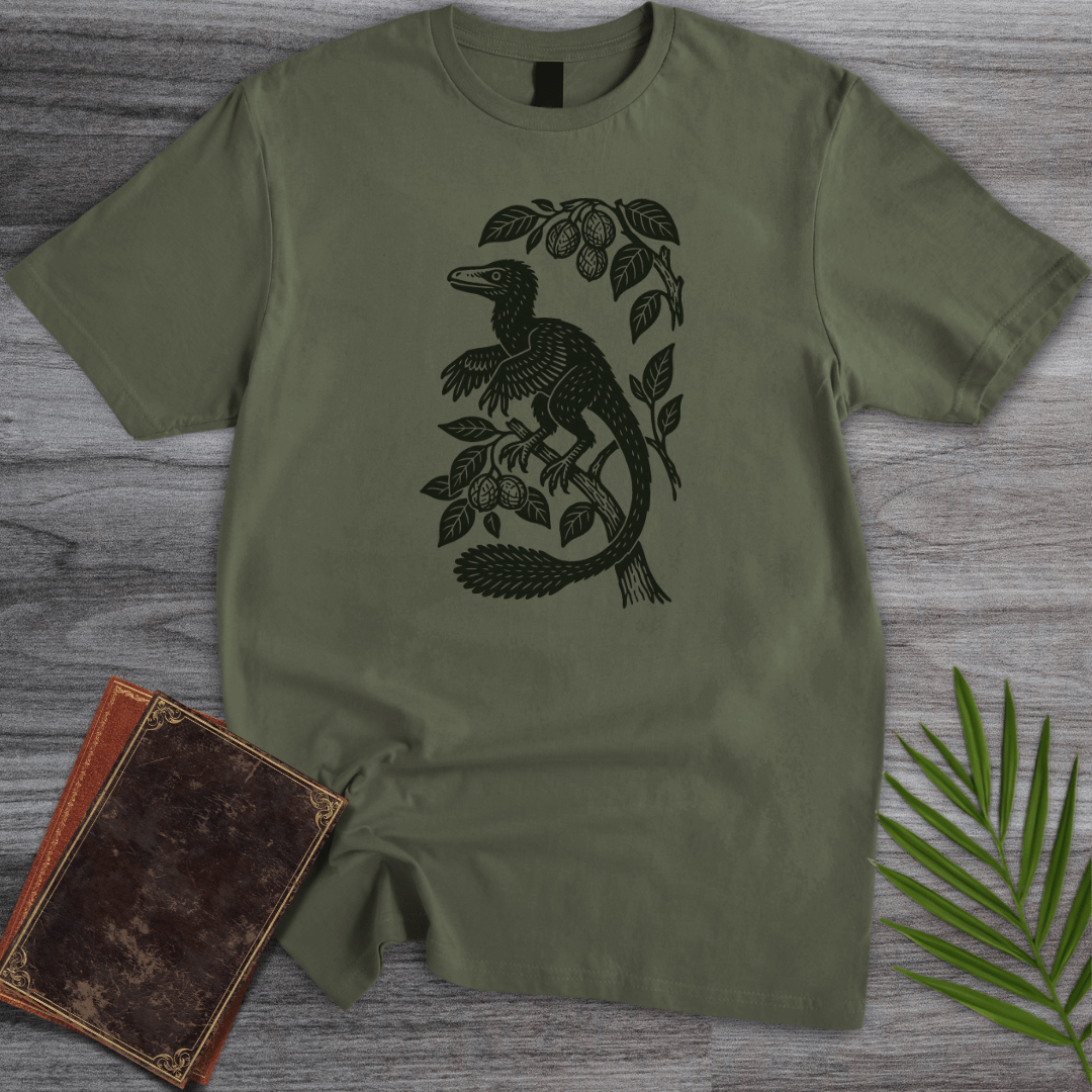 T-Shirt Military Green / S Microraptor Among Leaves T-Shirt