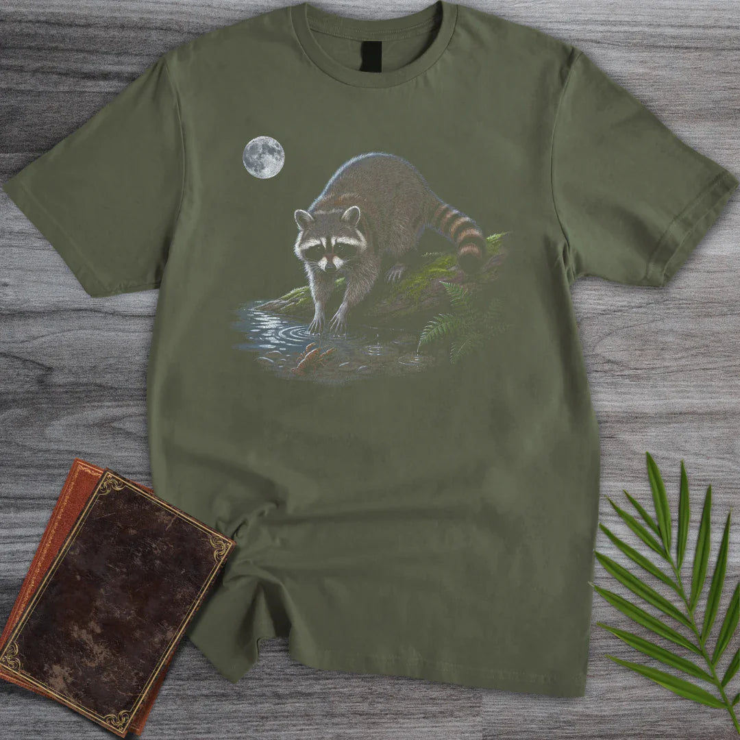 T-Shirt Military Green / S Moonlit Creek Raccoon T-Shirt