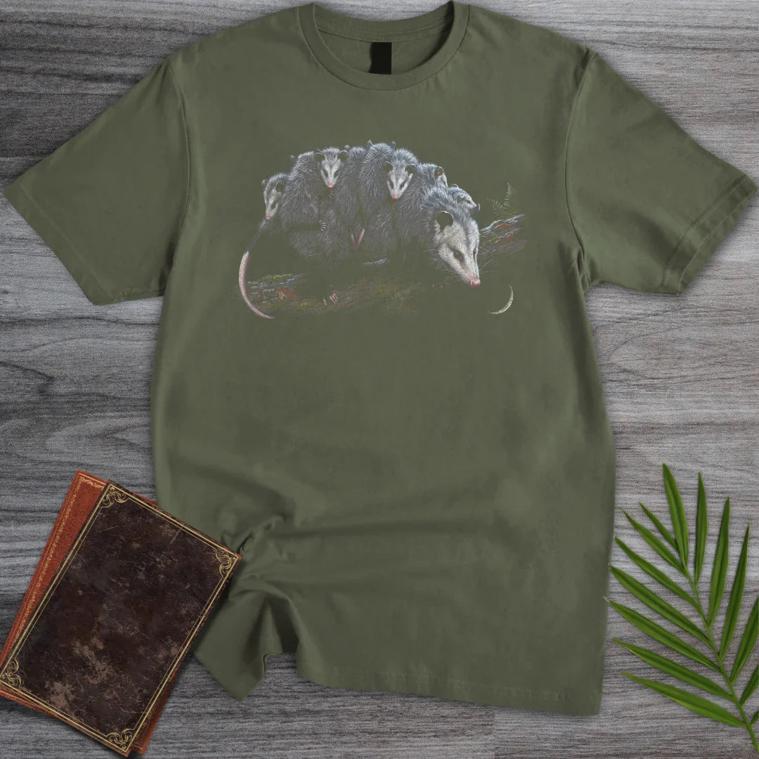 T-Shirt Military Green / S Opossum Piggyback Ride T-Shirt