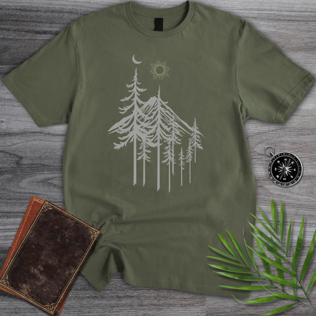 T-Shirt Military Green / S Pine Forest Sun and Moon T-Shirt