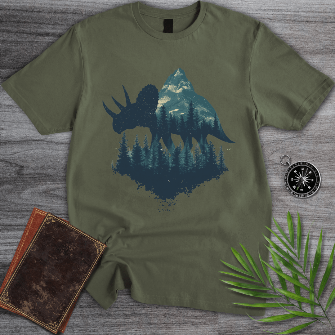 T-Shirt Military Green / S Triceratops Graphic Forest Silhouette T-Shirt