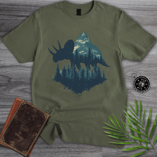 T-Shirt Military Green / S Triceratops Graphic Forest Silhouette T-Shirt