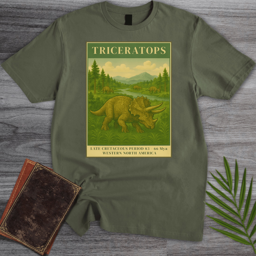 T-Shirt Military Green / S Vintage Late Cretaceous Triceratops T-Shirt