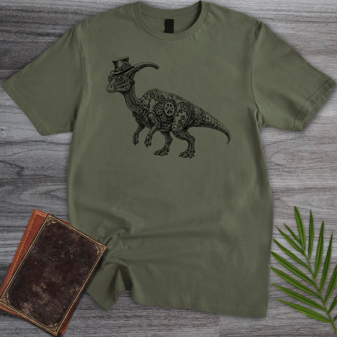T-Shirt Military Green / S Vintage Parasaurolophus Steampunk T-Shirt