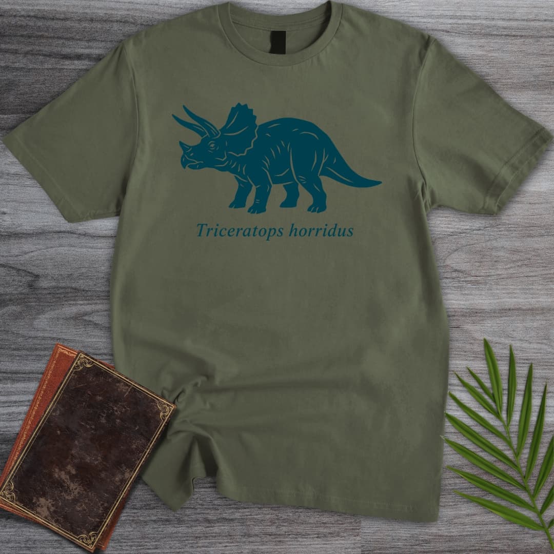 T-Shirt Military Green / S Vintage Teal Triceratops T-Shirt