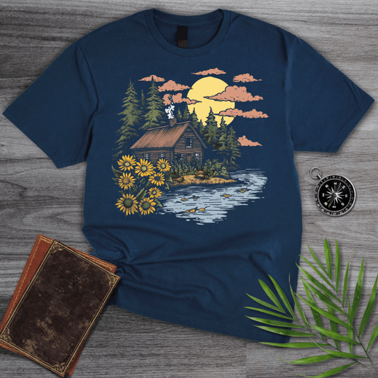 T-Shirt Navy / S Cute Floral Woodland Cabin T-Shirt