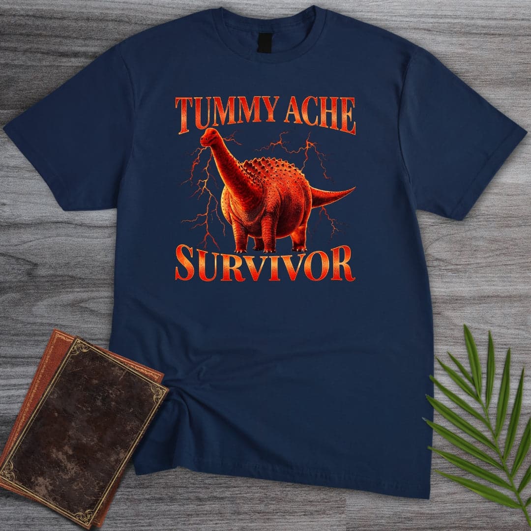 T-Shirt Navy / S Obesethocoelicaudia Tummy Ache Survivor T-Shirt