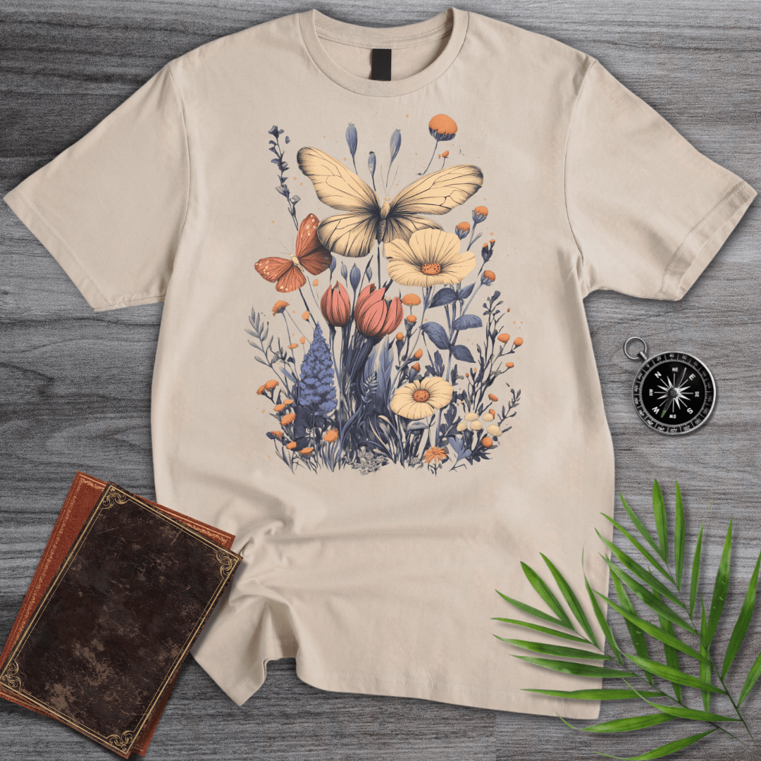 T-Shirt Sand / S Butterflies in Bloom Garden T-Shirt