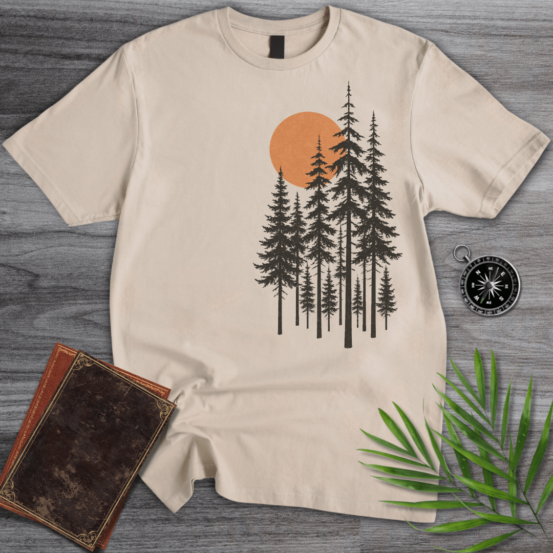 T-Shirt Sand / S Pine Tree Forest Sunset T-Shirt