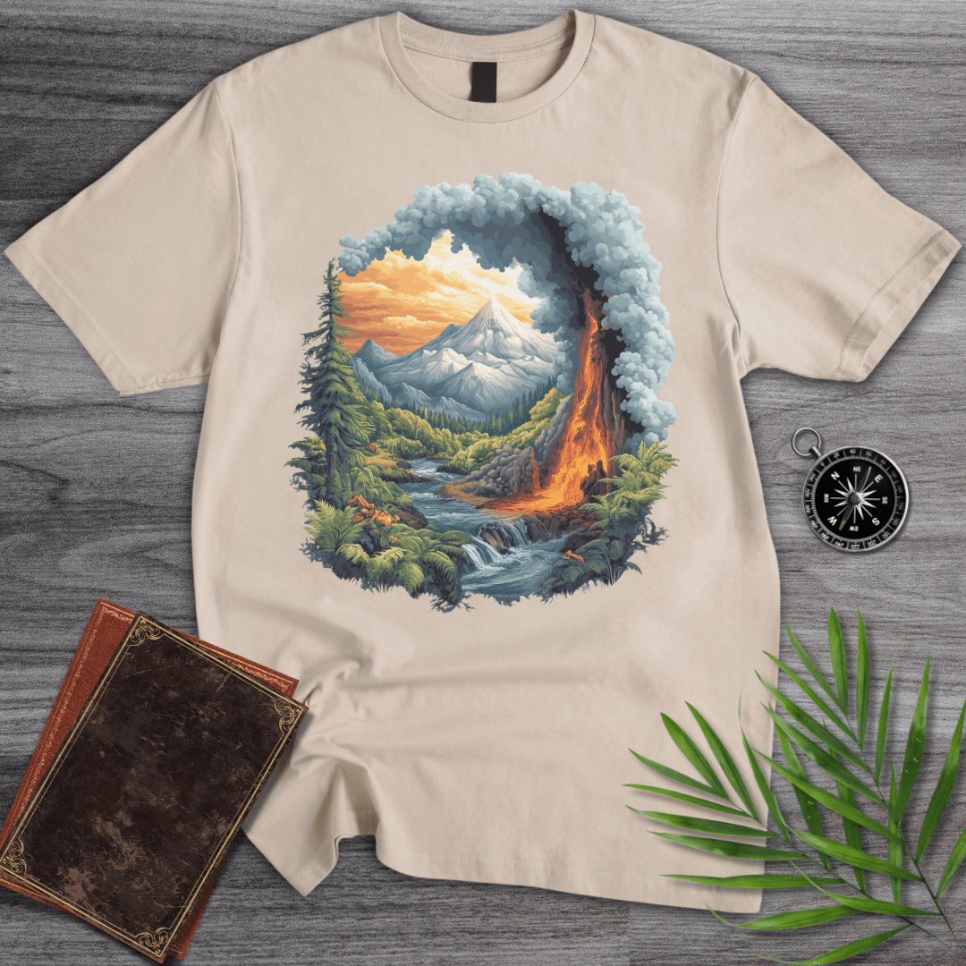 T-Shirt Sand / S Primordial Volcano Mountain Valley T-Shirt