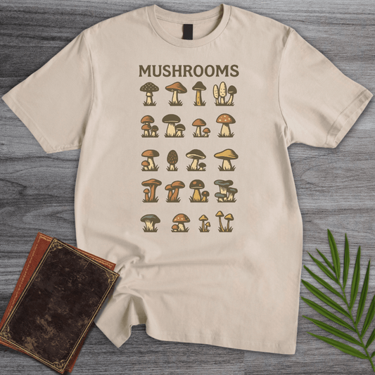 T-Shirt Sand / S Vintage Illustrated Mushroom Guide T-Shirt