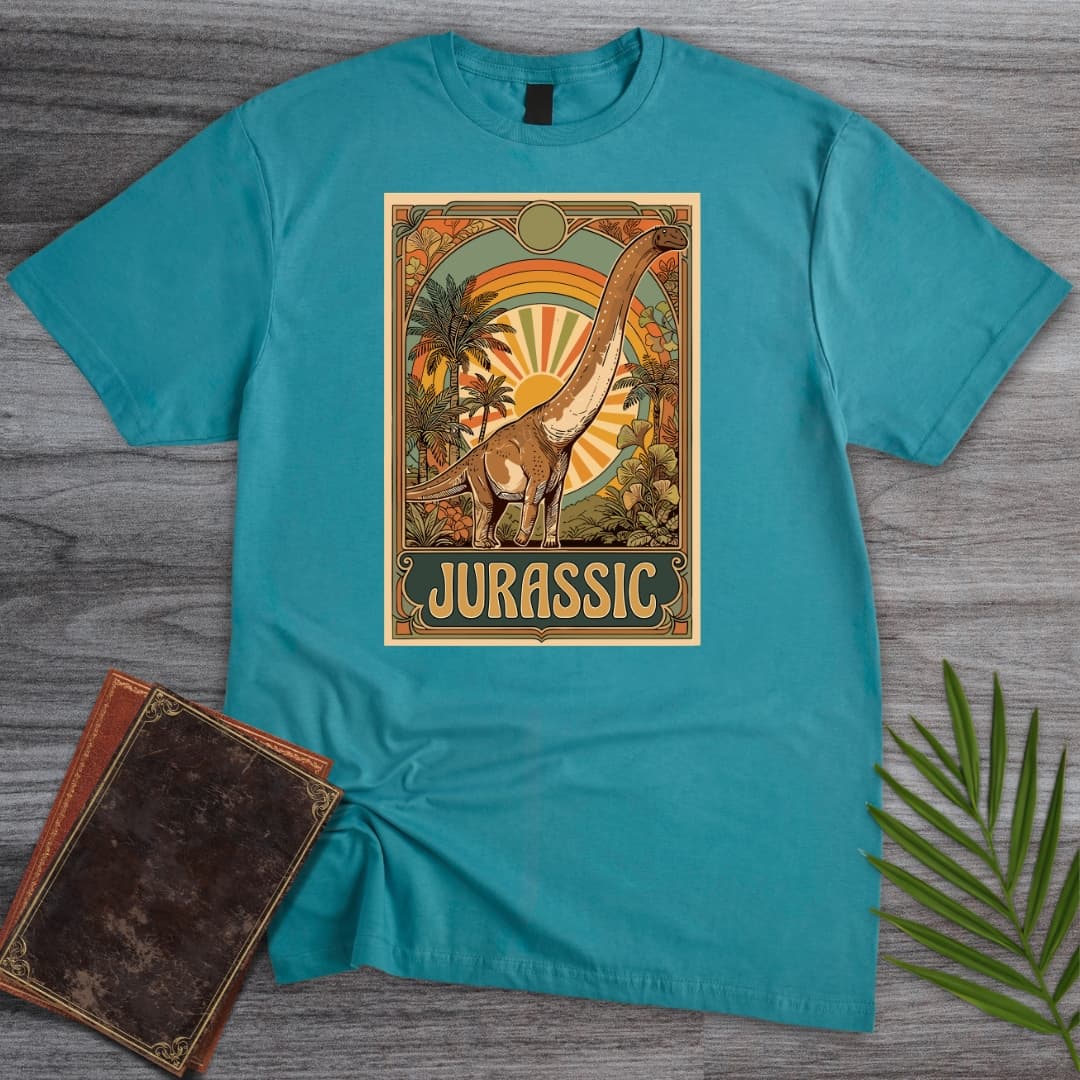 T-Shirt Tropical Blue / S 70s Vintage Jurassic Sauroposeidon T-Shirt