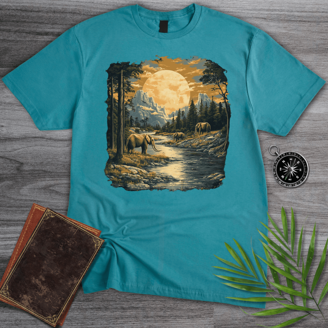 T-Shirt Tropical Blue / S Archaic Elephants Moonlit Crossing T-Shirt