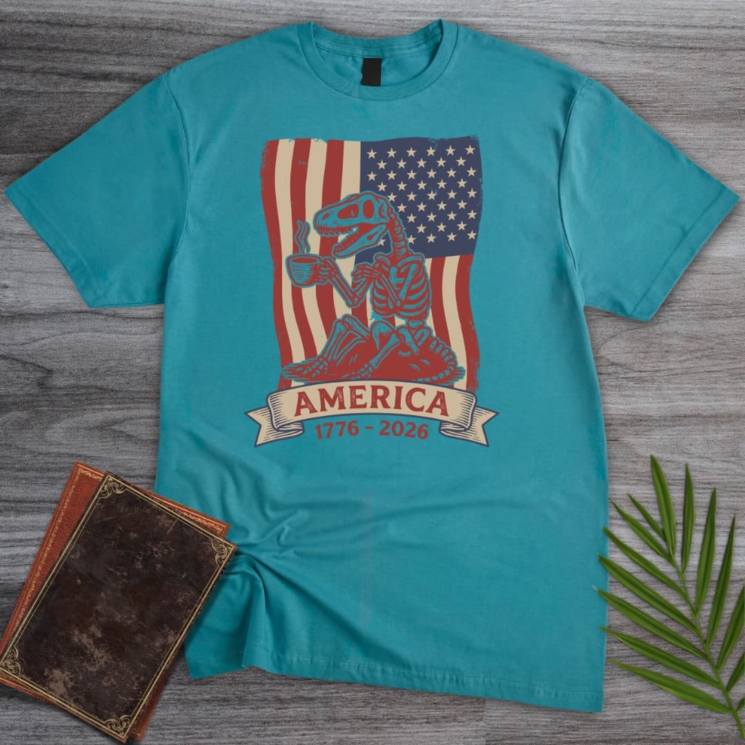 T-Shirt Tropical Blue / S Coffee T-Rex Skeleton Americas 250th T-Shirt